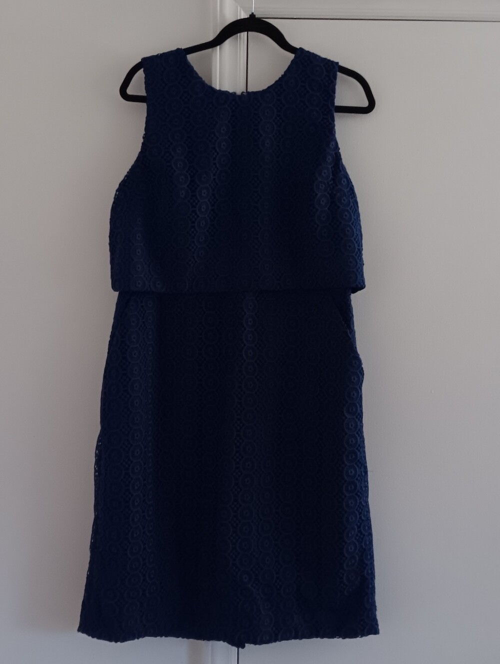 J.Crew Sleeveless Navy Lace Overlay Dress with Pockets Size 14